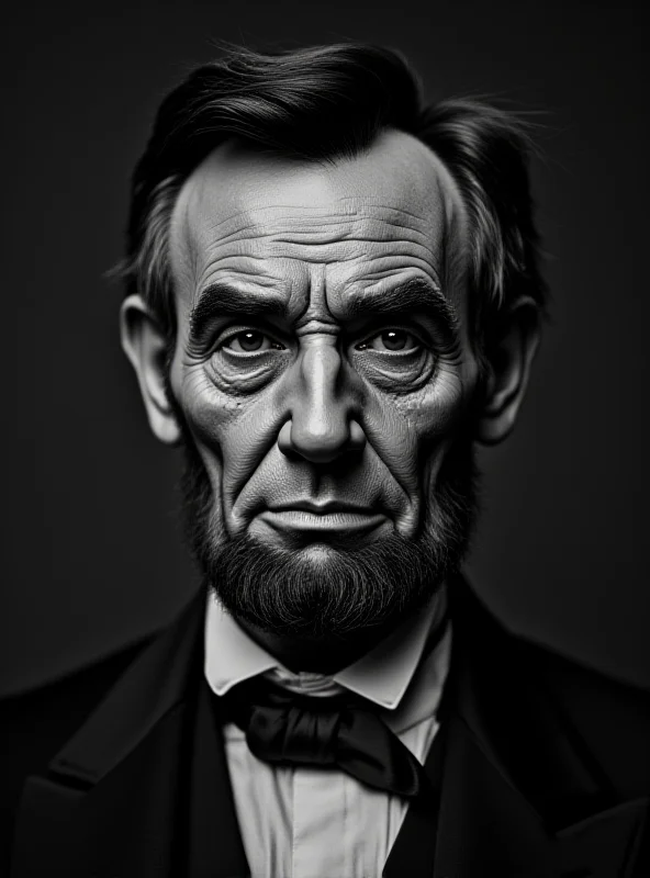 A black and white portrait of Abraham Lincoln, looking resolute and thoughtful.