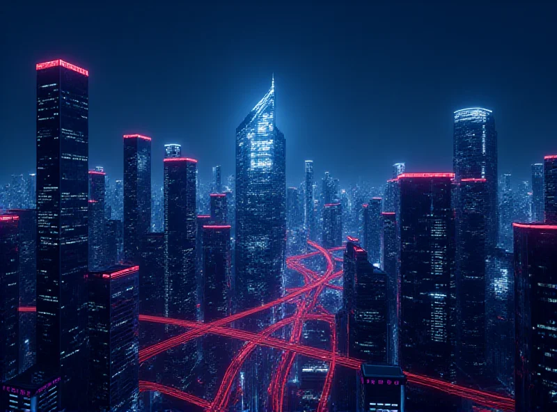 A futuristic cityscape with digital representations of identity and security protocols flowing through the buildings.