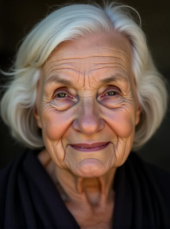 A black and white portrait of an elderly woman, Rose Girone, with kind eyes and a gentle smile.