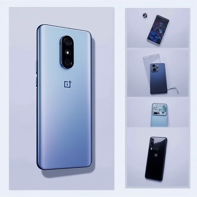 A collage showcasing different OnePlus smartphones, including the OnePlus 13 and a potential design for the OnePlus 13 Mini.