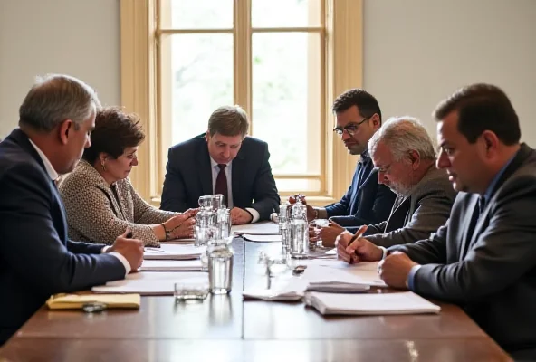 A diverse group of people sitting around a table in a disaster advisory council meeting.