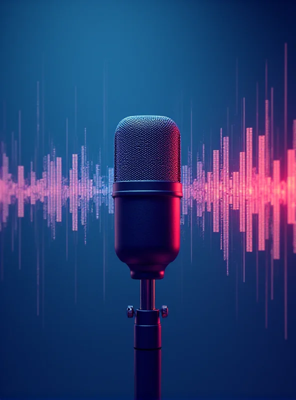 A stylized microphone with sound waves emanating from it, representing voice cloning technology.