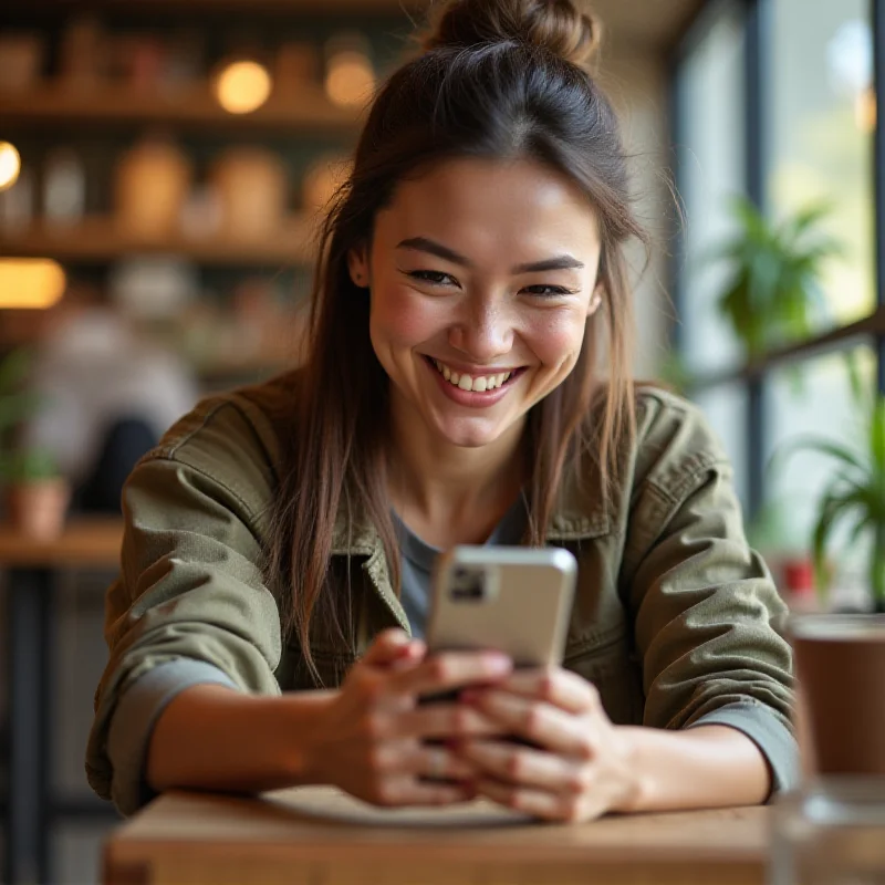 A person happily using an OPPO smartphone, showcasing a positive and engaging user experience.