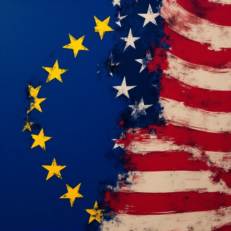 A stylized image representing the flags of the EU and the USA intertwined, symbolizing the relationship between the two entities.