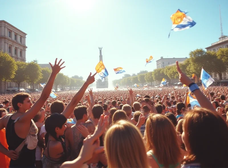 Crowd celebrating at Yamandú Orsi's inauguration in Uruguay.