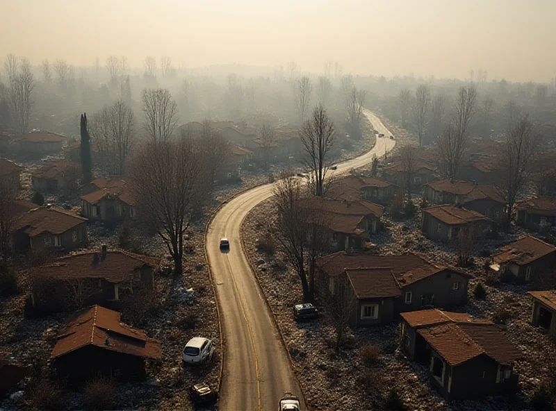 Aerial view of wildfire damage in Los Angeles.