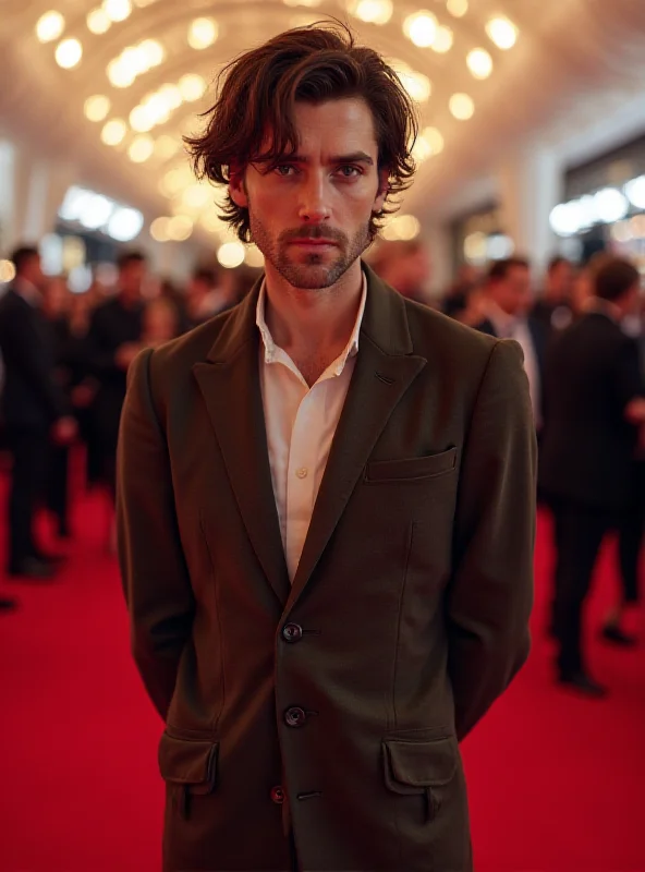 Timothée Chalamet posing on a red carpet in a stylish and slightly unconventional outfit.