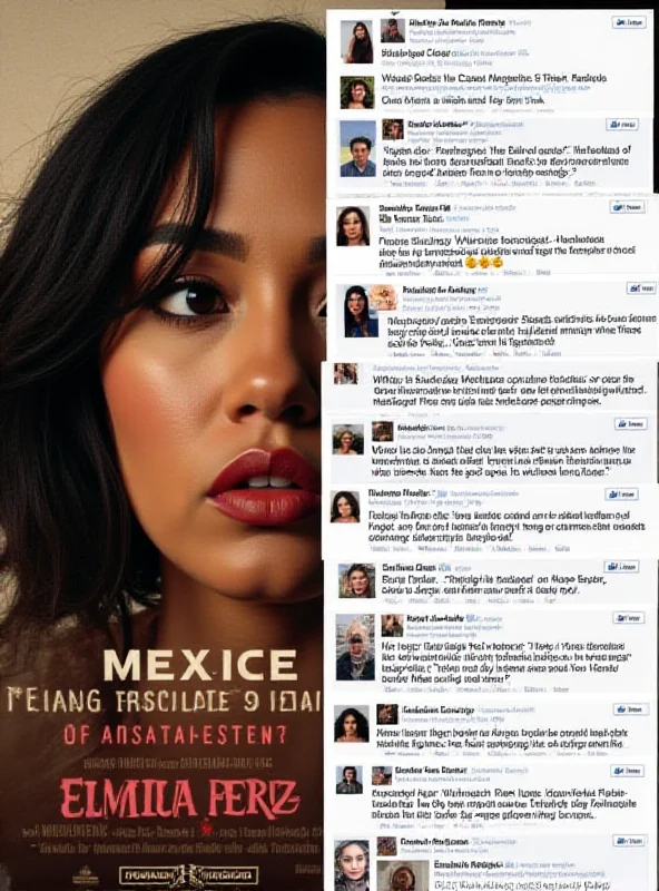 A split image showing a movie poster for Emilia Perez on one side and social media posts criticizing the film on the other.