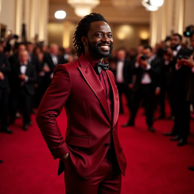 Colman Domingo posing on the red carpet in a striking non-traditional suit.