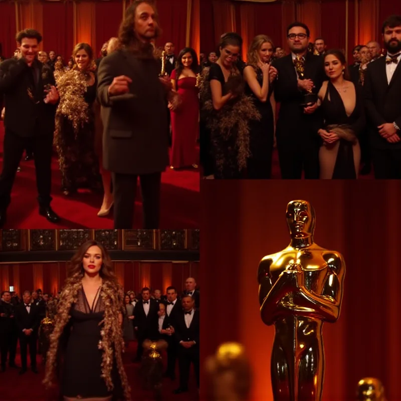 A collage of highlights from the 2025 Oscars, including winners, red carpet fashion, and memorable moments.