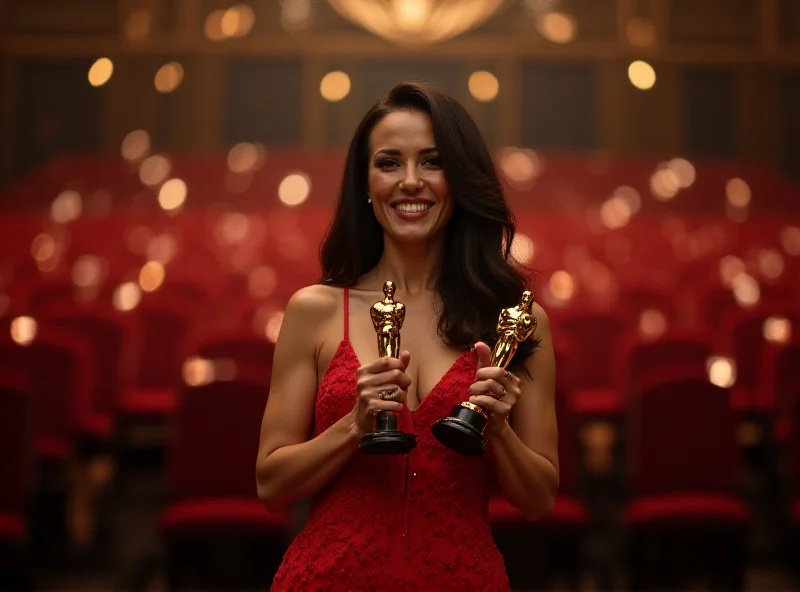 Zoe Saldana holding her Academy Award