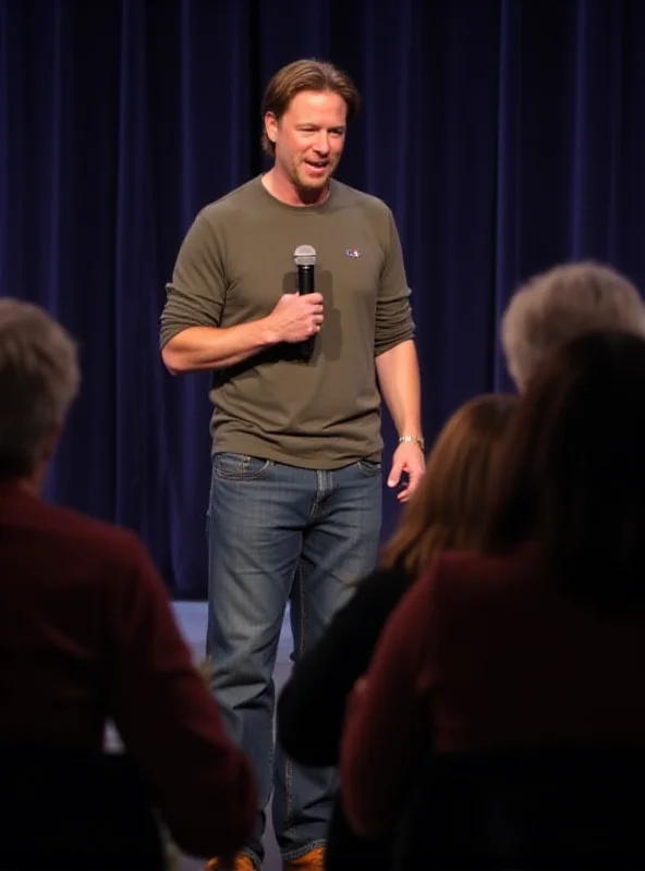 Shane Gillis on stage at Saturday Night Live, performing a stand-up routine.