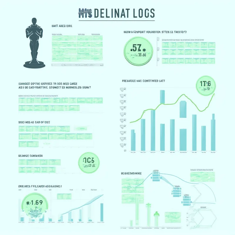 A stylized graphic representing data analysis of film trends, with charts, graphs, and film reels.