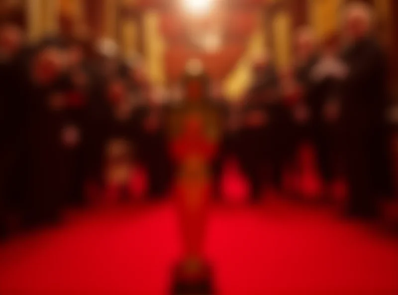 Oscar statuette on a red carpet