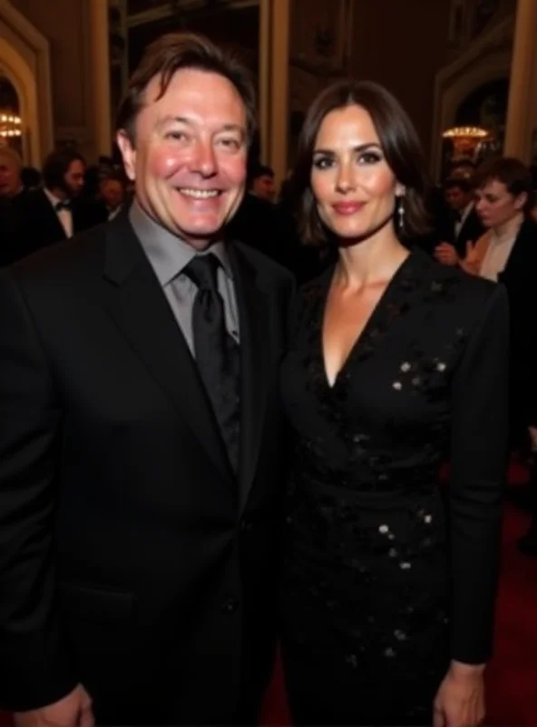 Elon Musk and Heather Valentino, standing together at an event. Musk is smiling, while Valentino is looking at the camera.