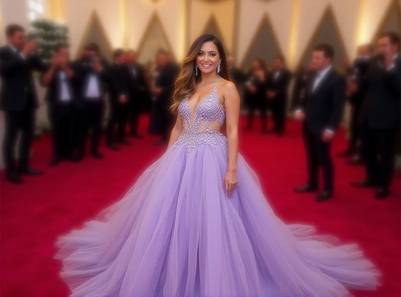 Ariana Grande on the Oscars red carpet in a lavender gown.