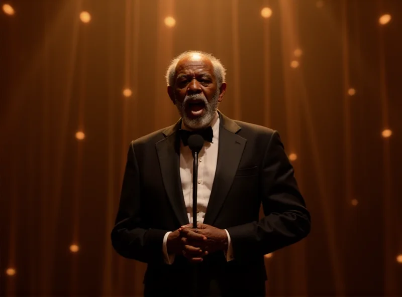 Morgan Freeman on stage at the Oscars, delivering a tribute.