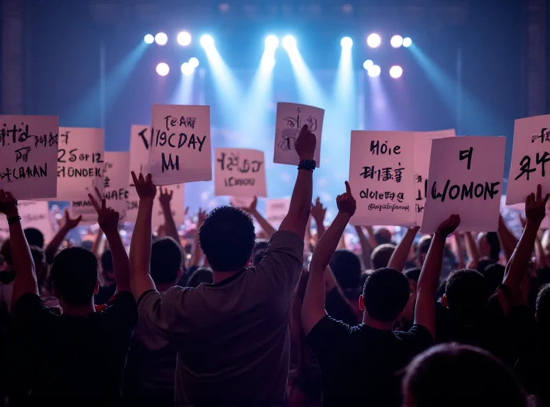 A crowd of K-pop fans holding up signs with the name 'Jin' on them.