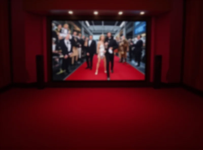 A television screen showing the Oscars logo with people on the red carpet in the background.