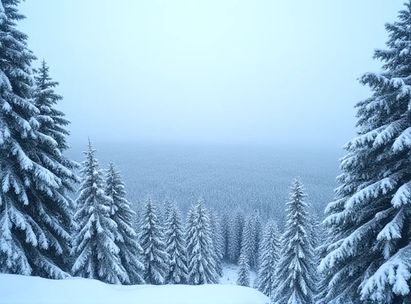 View of the Beskydy mountains covered in snow.