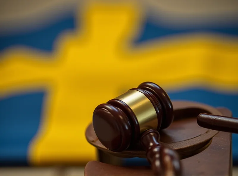 A gavel resting on a Swedish flag, symbolizing the court system.