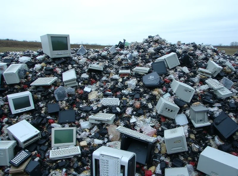 A pile of discarded electronics, illustrating the problem of e-waste.