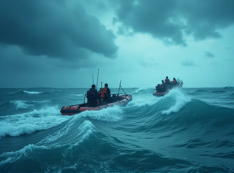 The Australian Navy rescuing a lone rower from a small boat in stormy seas.