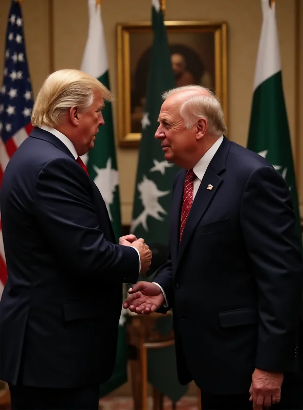 President Trump shaking hands with a Pakistani official in a formal setting.