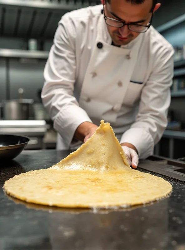 Chef flipping a crepe on a griddle