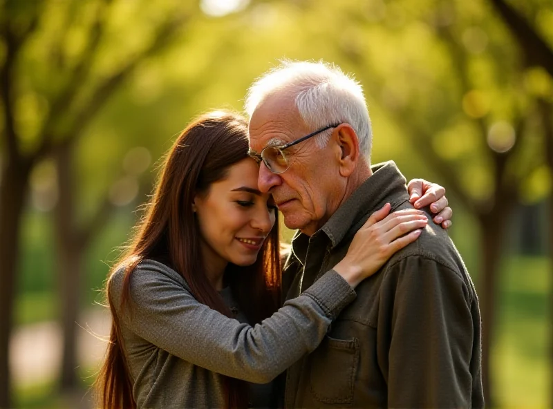 Woman hugging an elderly man