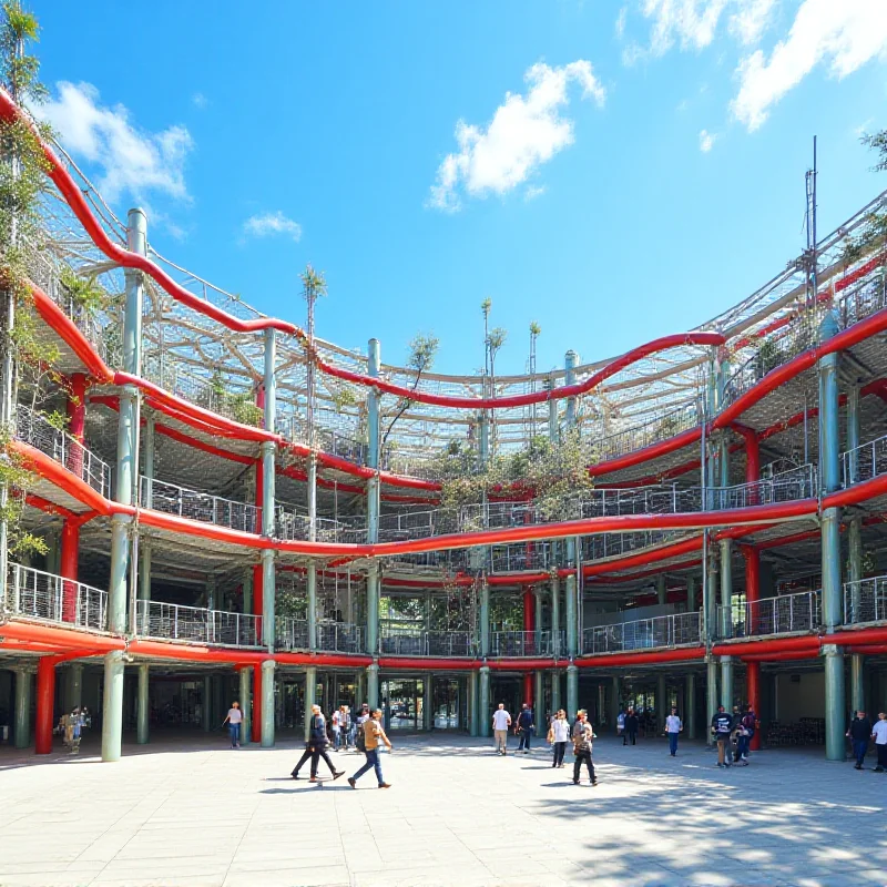 The exterior of the Centre Pompidou in Paris, showcasing its distinctive architectural style.