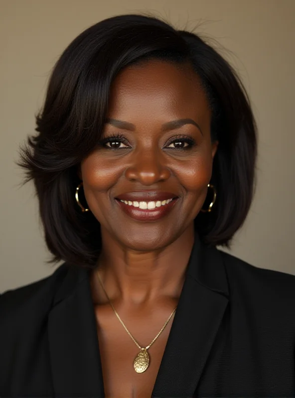 A portrait of Anita Among, the Speaker of Parliament in Uganda, smiling confidently in a formal setting. 