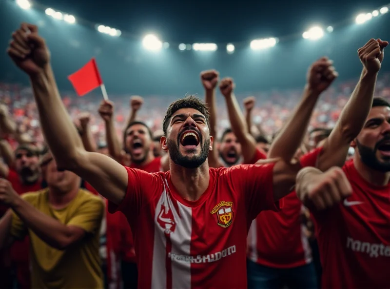 Soccer fans cheering in a stadium