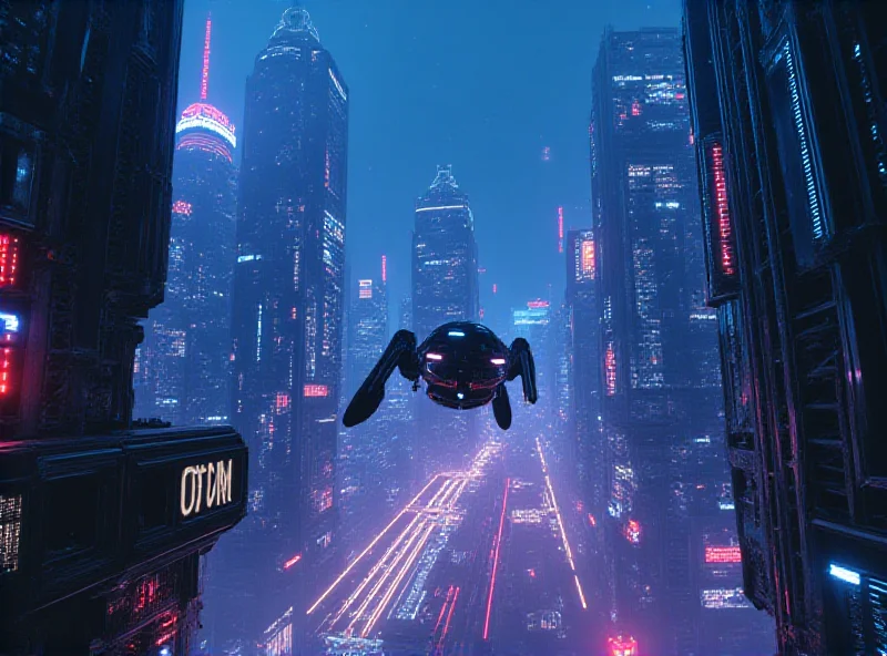 A futuristic cityscape with flying vehicles and neon lights, representing the sci-fi movies on Peacock.