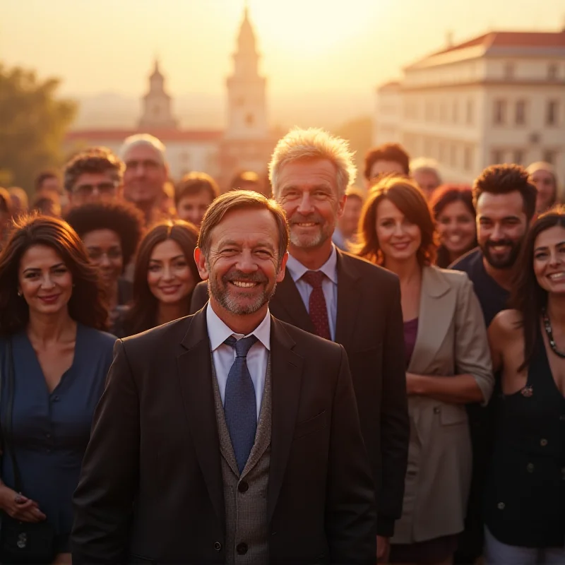 A diverse group of people representing different backgrounds, symbolizing the trust and support of the Slovak citizens towards President Pellegrini.