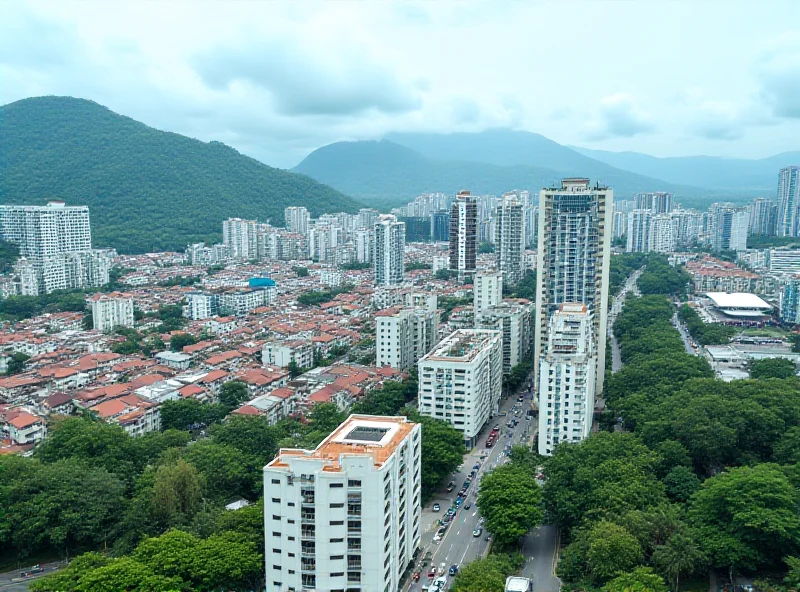 Aerial view of Penang showing traffic and buildings.