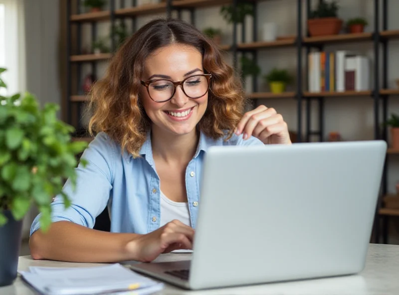 A person happily checking their bank account on a laptop.