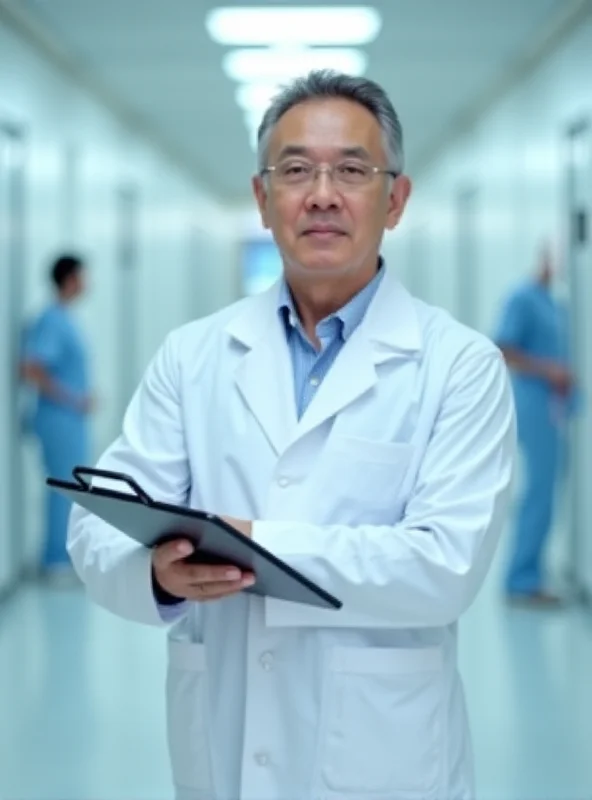 A doctor in a white coat standing in a hospital hallway.