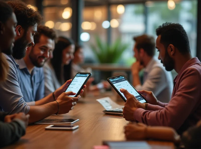 People using smartphones for online banking.