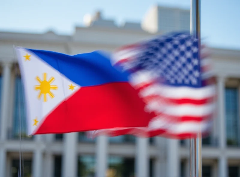 Image of the Philippine and US flags waving side by side.