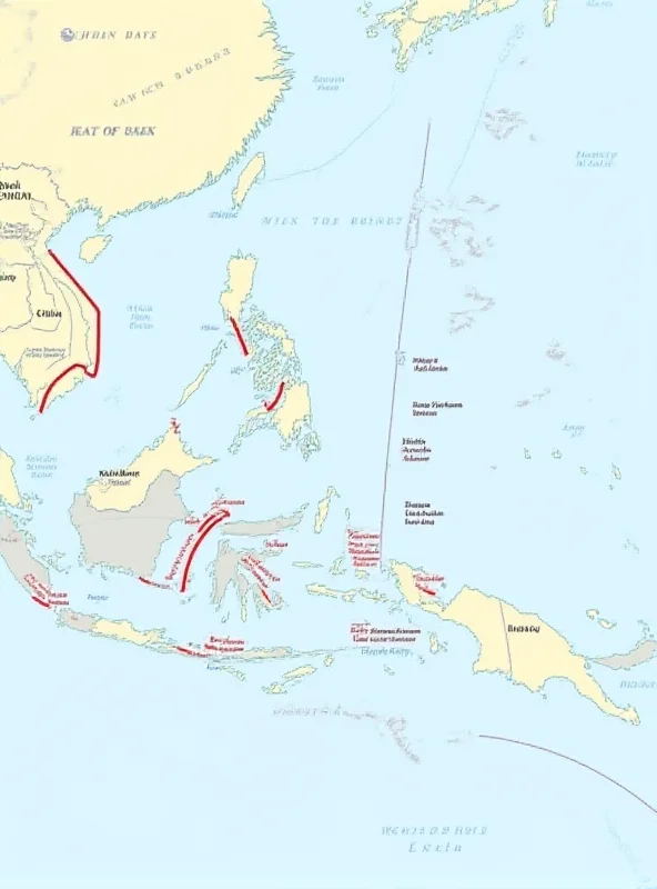 A map highlighting the South China Sea region, with arrows indicating potential areas of conflict and strategic importance for naval operations.