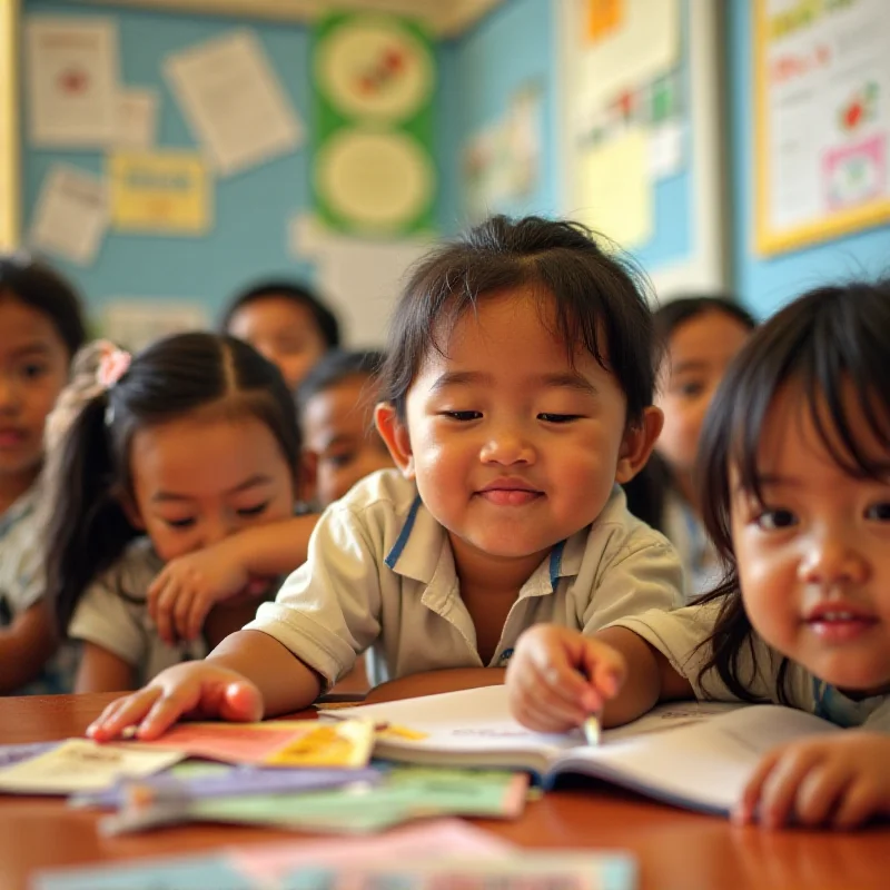 Group of children in a classroom setting in the Philippines