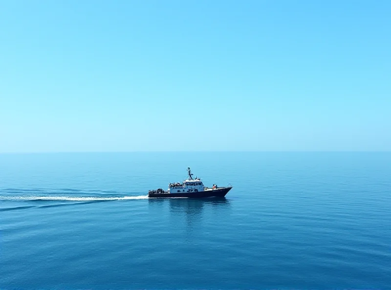 A Philippine Coast Guard vessel sailing in the South China Sea, with a distant view of Ayungin Shoal.