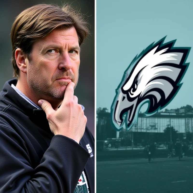 A split image showing Rob Thomson looking thoughtful and the Philadelphia Eagles logo.