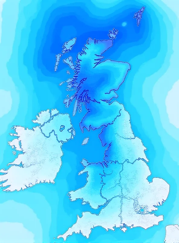 Weather map of the UK showing snowfall predictions