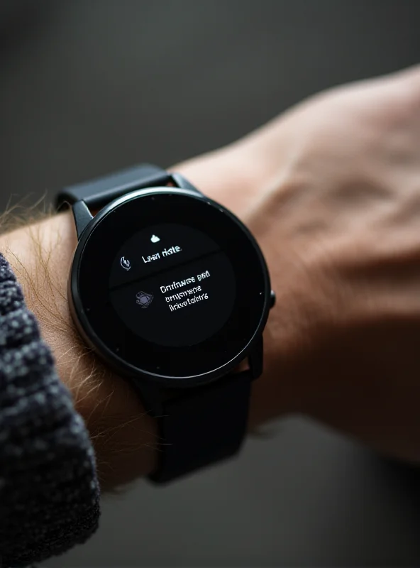 A close-up shot of a Pixel Watch 3 displaying a heart rate reading and a notification about potential pulse irregularities.