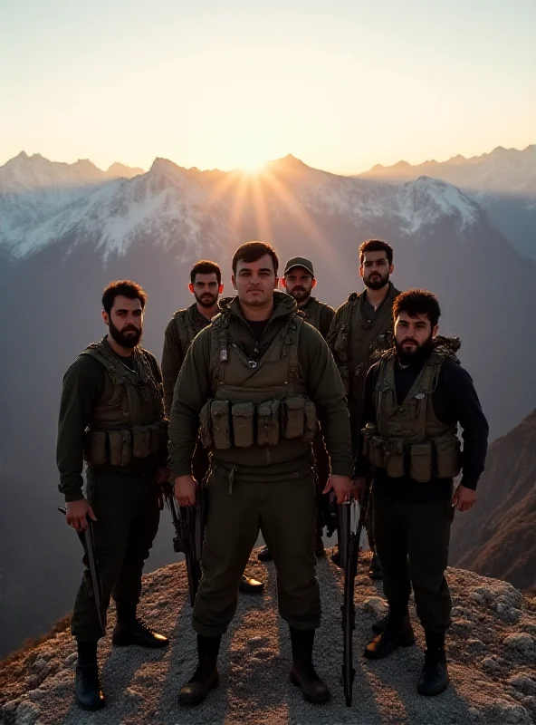 Kurdish fighters in a mountainous region.