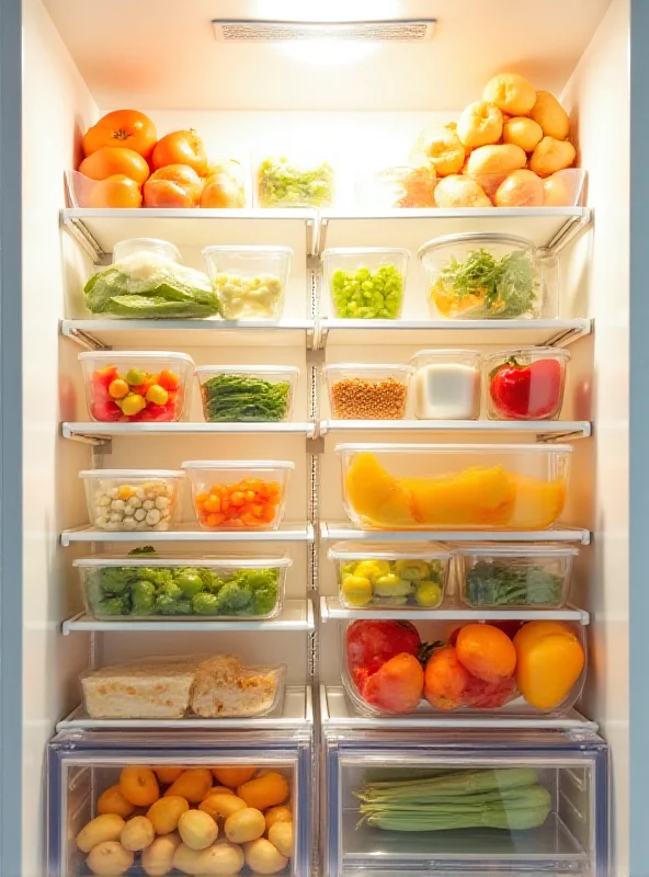 A well-organized refrigerator full of healthy food.