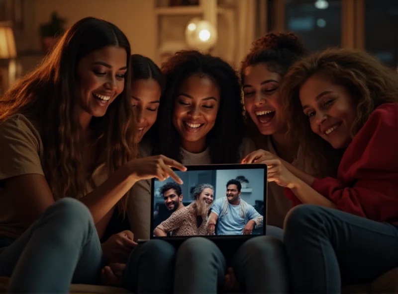 People happily watching a movie together on a laptop