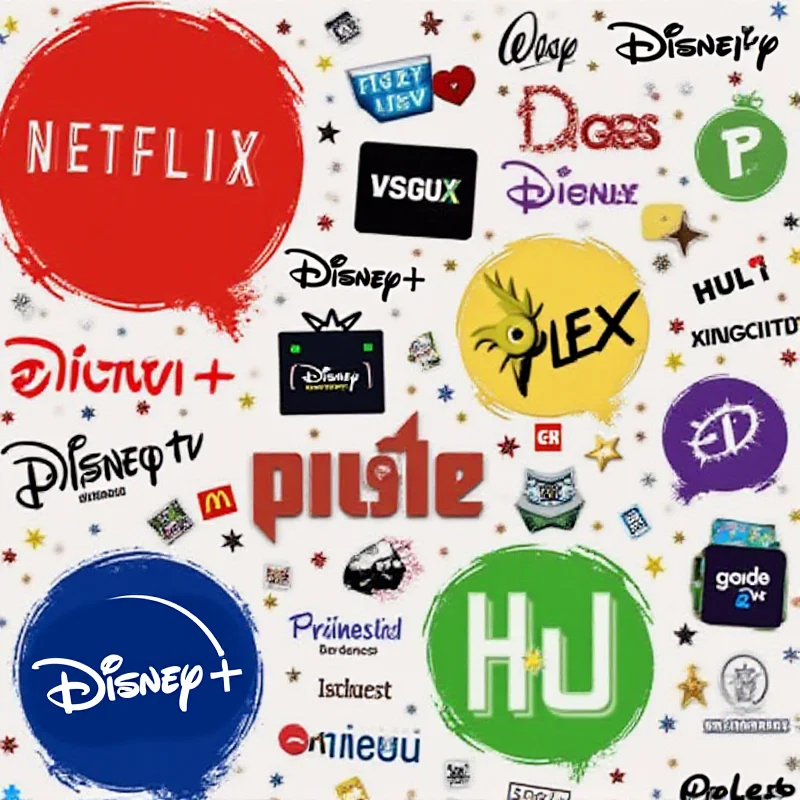 Various streaming service logos arranged in a collage